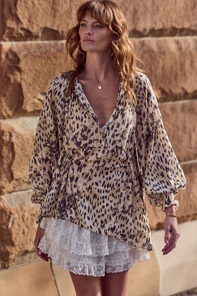 SNOW LEOPARD ASYMMETRICAL BLOUSE