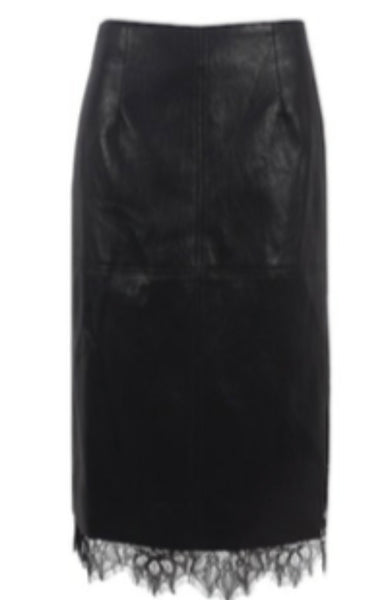 GREG FAUX LEATHER LACE TRIM SKIRT