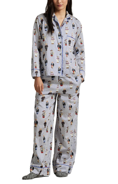 Iconic Polo Bear Cotton Sateen Madison Button Up Pajama Set - Polo Ralph Lauren