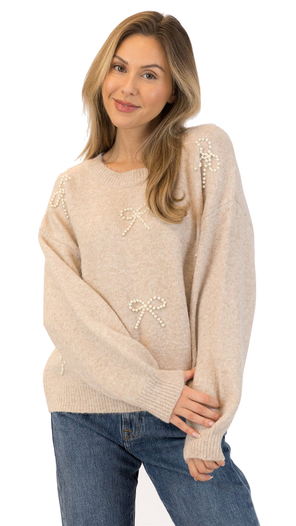 BOWS BEIGE PULLOVER SWEATER