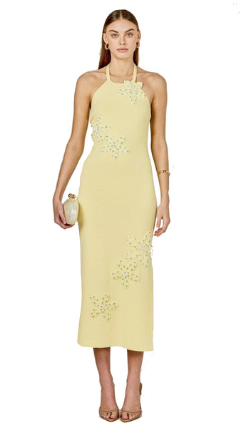 FLOWER DETAIL HALTER MAXI DRESS