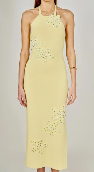 FLOWER DETAIL HALTER MAXI DRESS