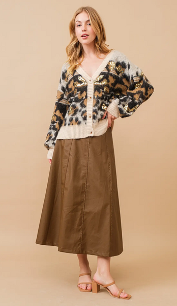 SEQUIN DETAIL LEOPARD CARDIGAN