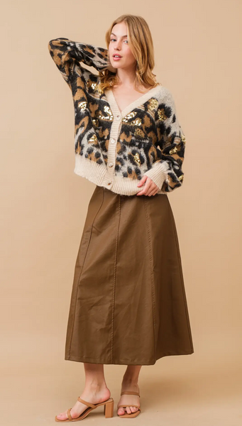 SEQUIN DETAIL LEOPARD CARDIGAN
