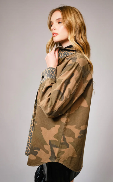 MIXED MEDIA CAMO LEOPARD JACKET