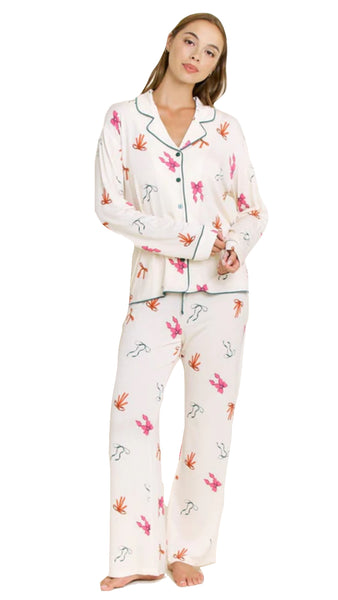 Long PJ Set in Marshmallow Bows