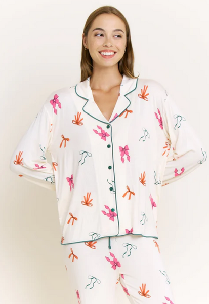 Long PJ Set in Marshmallow Bows
