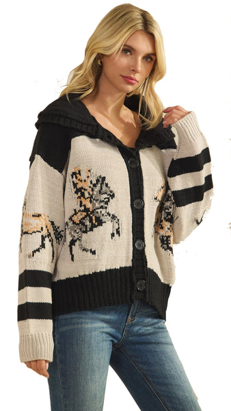 HORSE PRINT SWEATER CARDIGAN