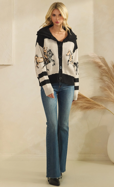HORSE PRINT SWEATER CARDIGAN