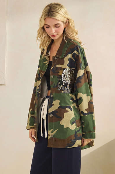 Camo Sequins Contrast Jacket