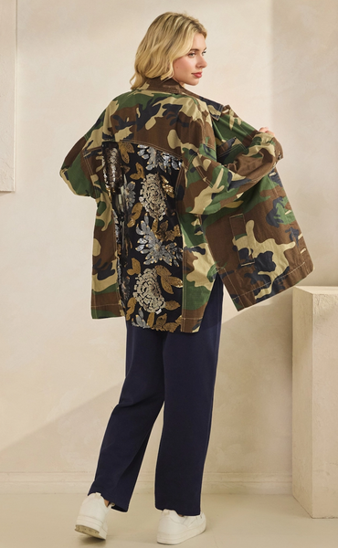 Camo Sequins Contrast Jacket