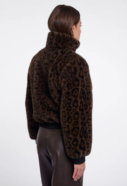 Ambra Short Faux Fur Jacket-Brown Leopard