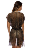 METALLIC FRINGE SHORT CAFTAN - BLACK/GOLD