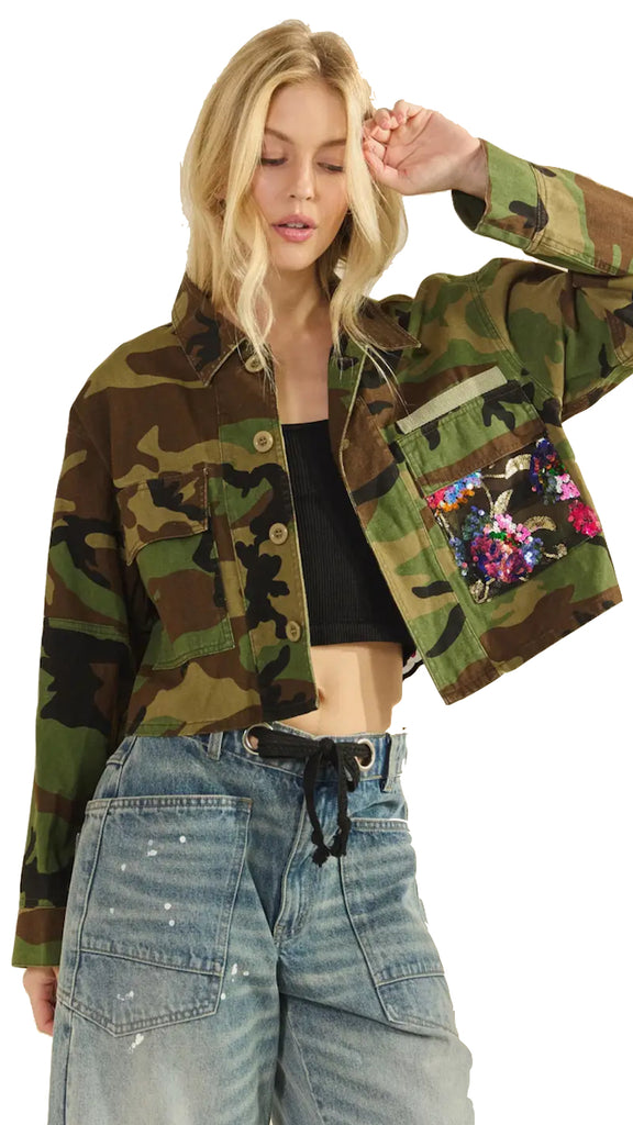 *PRE-ORDER - 10/31* Camo Sequins Contrast Jacket