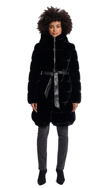 BRIDGET FAUX FUR COAT WITH PU DETAILS