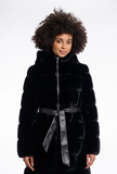BRIDGET FAUX FUR COAT WITH PU DETAILS