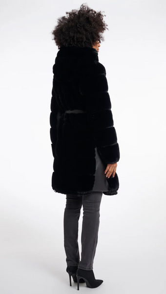BRIDGET FAUX FUR COAT WITH PU DETAILS