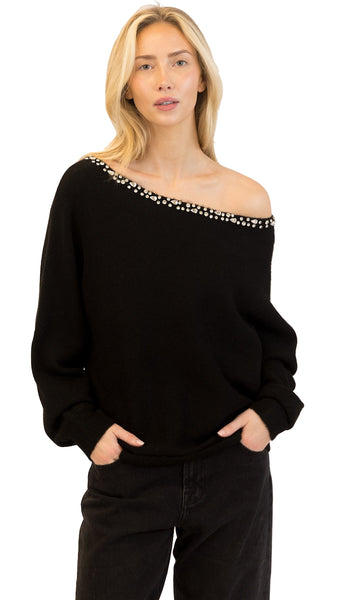 Nobu Boatneck Crystal Sweater