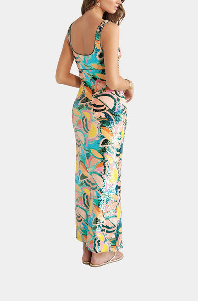 JUBILEE FRUIT SEQUIN MIDI DRESS