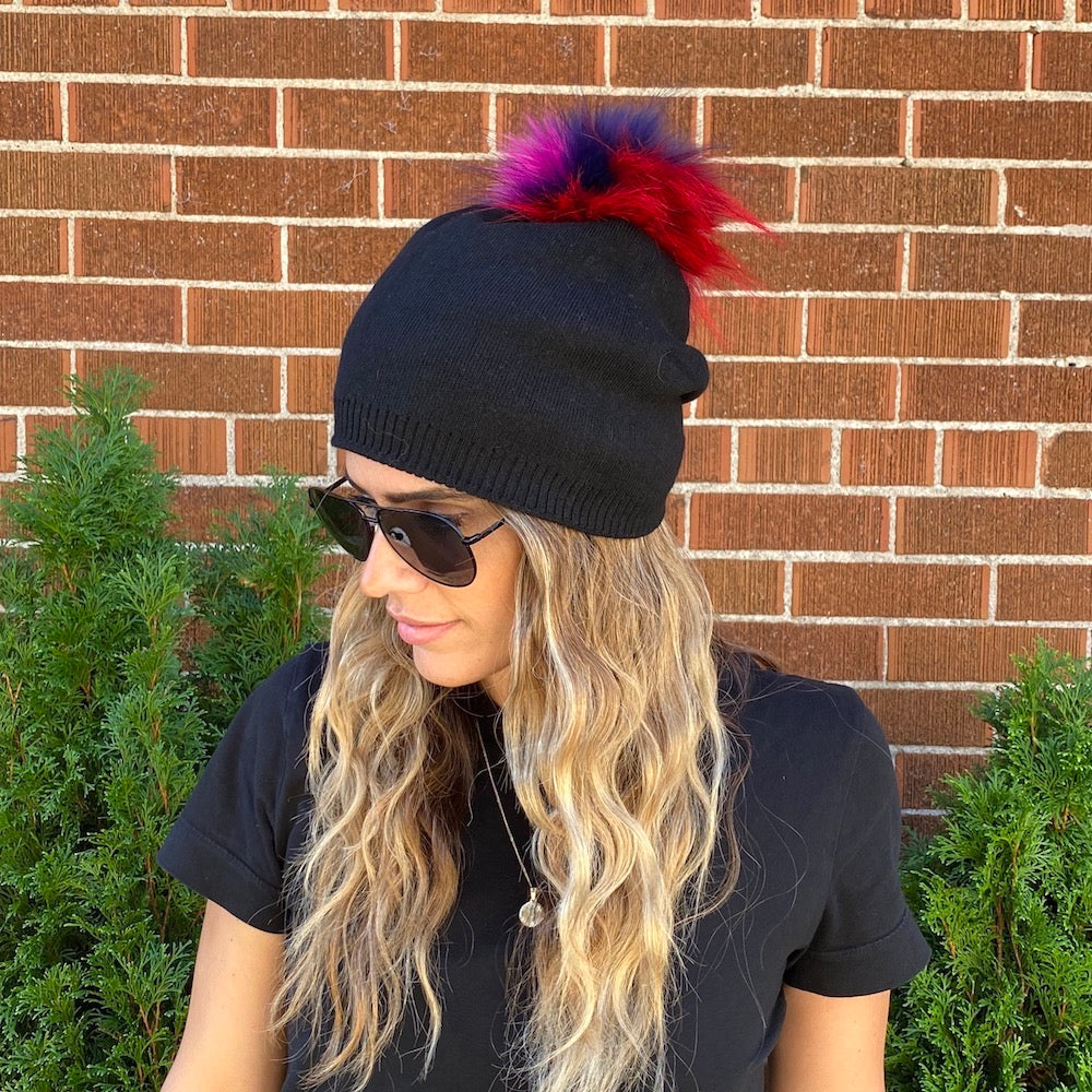 Rainbow Fur Cashmere Blend Beanie