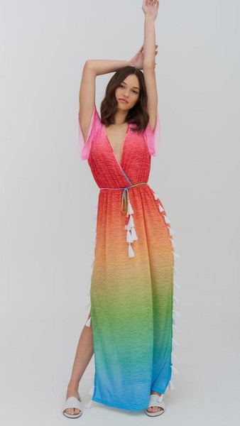 Rainbow Print Tassel Decoration Summer Woman Beachwear Bohemian