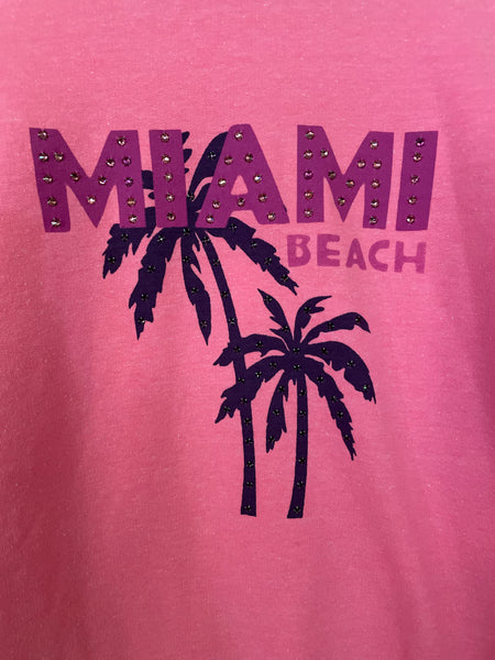 MIAMI BEACH VINTAGE STUDDED JET-SETTER SWEATSHIRT - HOT PINK