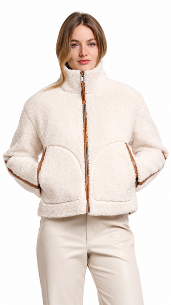 JAYDEE FLEECE JACKET w/ PLEATHER TRIM