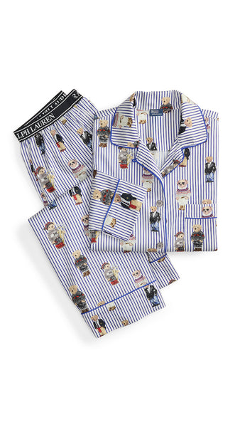 Iconic Polo Bear Cotton Sateen Madison Button Up Pajama Set - Polo Ralph Lauren
