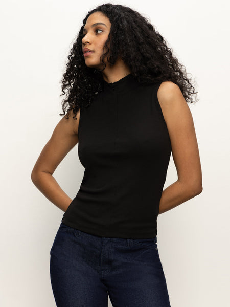 SLEEVELESS ZIP MOCK TOP