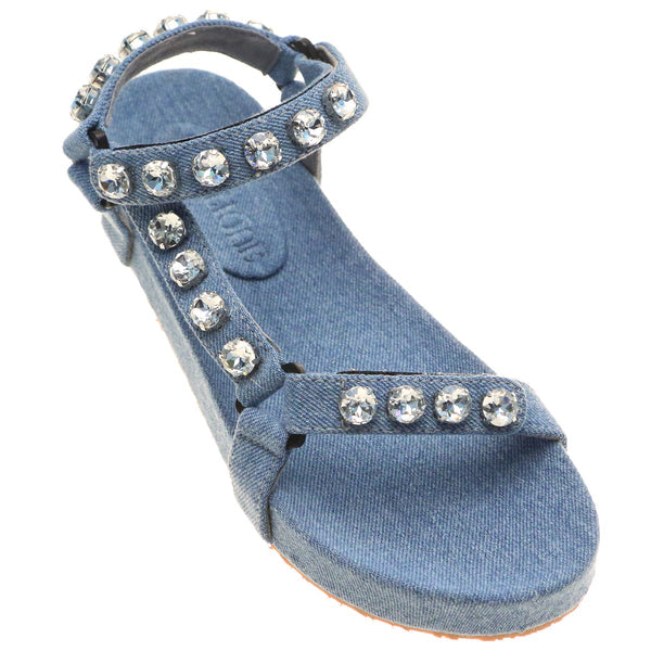 MYSTIQUE BOISE DENIM EMBELLISHED VELCRO SANDALS