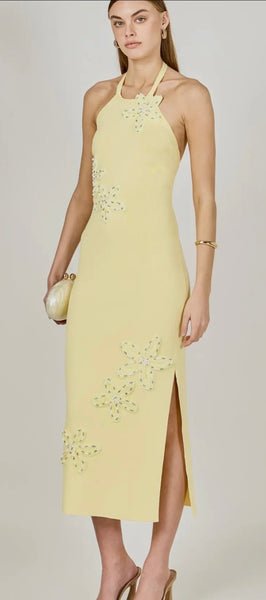 FLOWER DETAIL HALTER MAXI DRESS