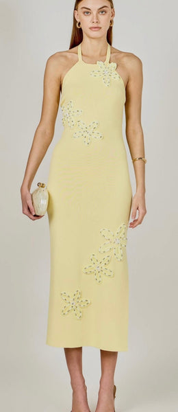 FLOWER DETAIL HALTER MAXI DRESS
