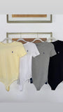Polo Cotton Short Sleeve Thong Bodysuit