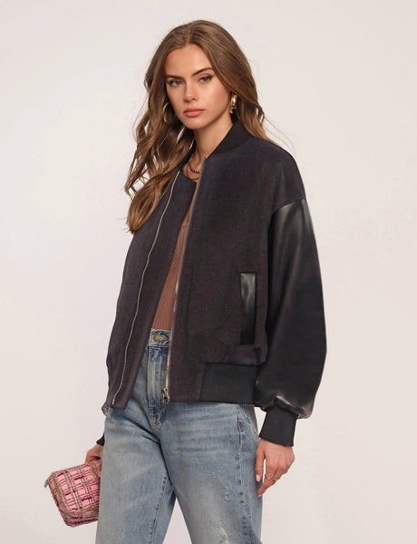 LIZEA TEXTURED BOUCLE/LEATHER BOMBER