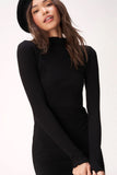 GO OFF MOCK NECK FITTED RIB DRESS - BLACK