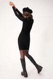 GO OFF MOCK NECK FITTED RIB DRESS - BLACK