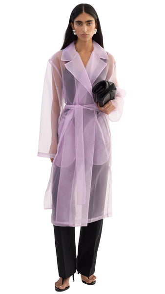 TALISE LILAC SHEER ORGANZA TRENCH COAT