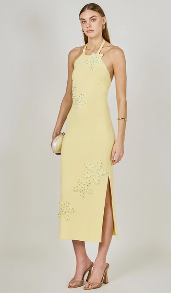 FLOWER DETAIL HALTER MAXI DRESS