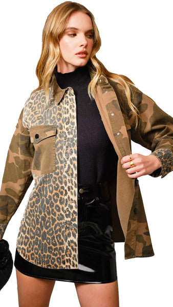 MIXED MEDIA CAMO LEOPARD JACKET