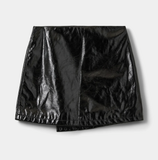 INDIASW GLOSSY BLACK WRAP EFFECT SKIRT