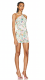 SUSAN WHITE PRINTED MINI DRESS WITH ROSETTE