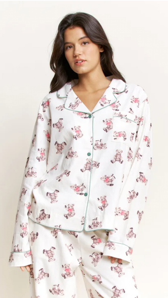 Snooze Mode Long PJ Set in Ivory Teddies
