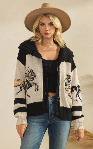 HORSE PRINT SWEATER CARDIGAN