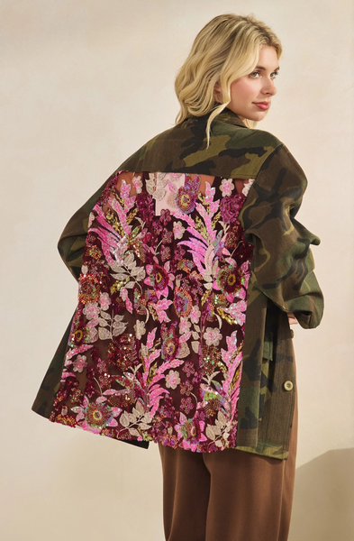 Camo Sequins Contrast Jacket