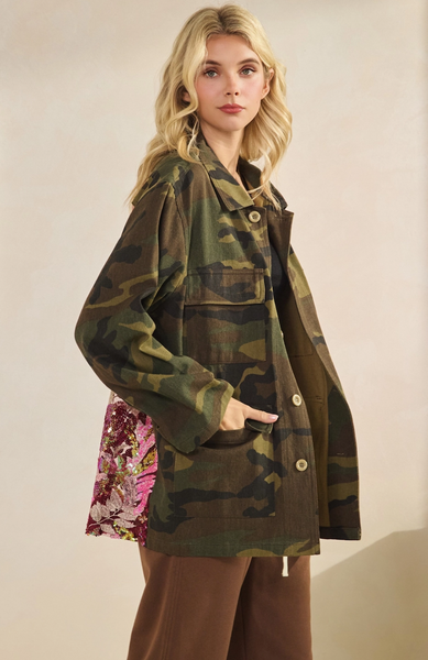 Camo Sequins Contrast Jacket