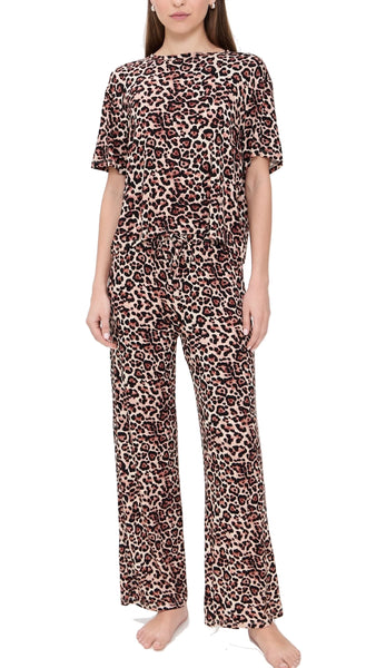 Tee Pant Set in Caramel Leopard