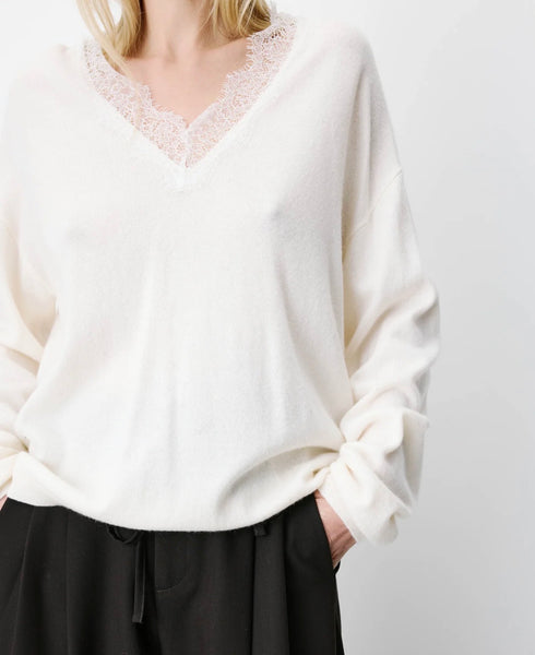 AUGUSTIN KNIT SWEATER WITH LACE V-NECK