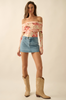 Floral Mesh Off-Shoulder Foldover Long-Sleeve Bodysuit