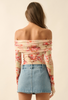Floral Mesh Off-Shoulder Foldover Long-Sleeve Bodysuit