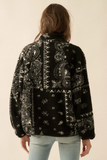 Paisley-Print Sherpa Fleece Zip-Up Pocket Jacket